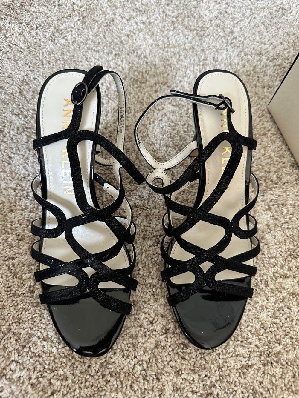 Anne Klein Black Strappy Open-Toe Heels